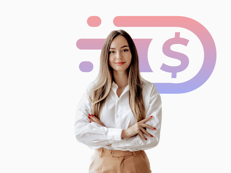 Femeie încrezătoare cu brațele încrucișate, reprezentând serviciile financiare rapide oferite de PlusCredit.